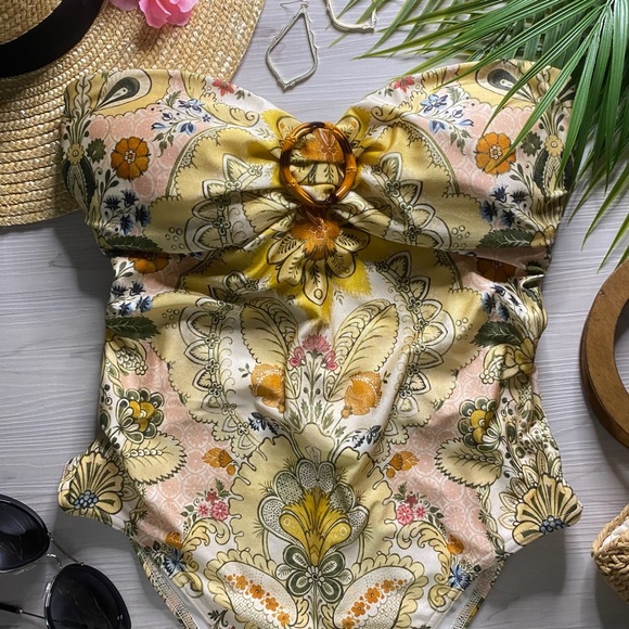 Zimmermann Scarf-Print Strapless One Piece Swimsuit - Picture 2 of 15